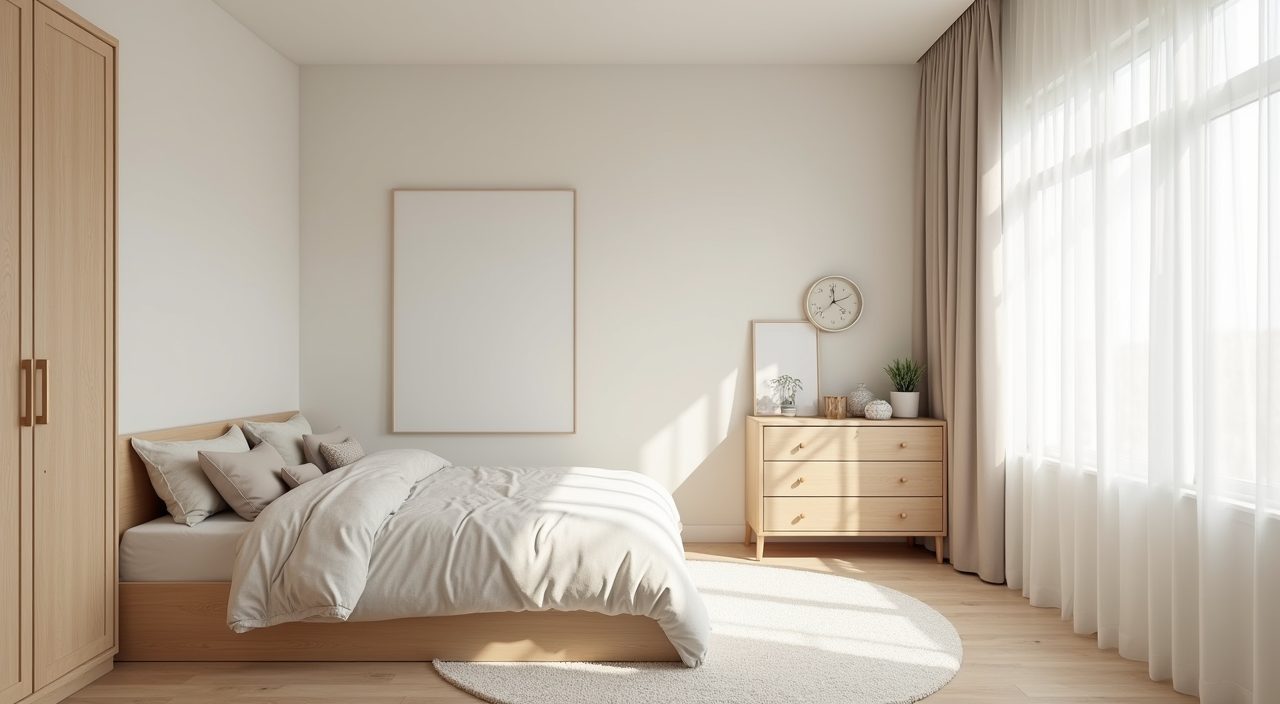 Scandinavian kids bedroom in Singapore with warm greige walls and pale oak furniture