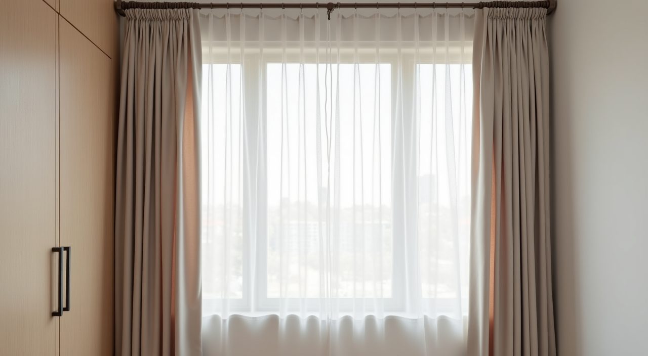 Layered sheer and blackout curtains in a Scandinavian Singapore kids bedroom window