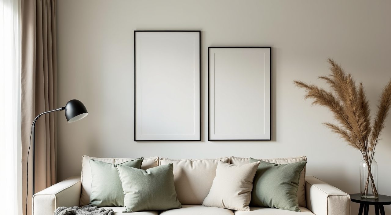 Scandinavian living room in a Singapore HDB flat with warm off-white greige walls and muted neutral palette
