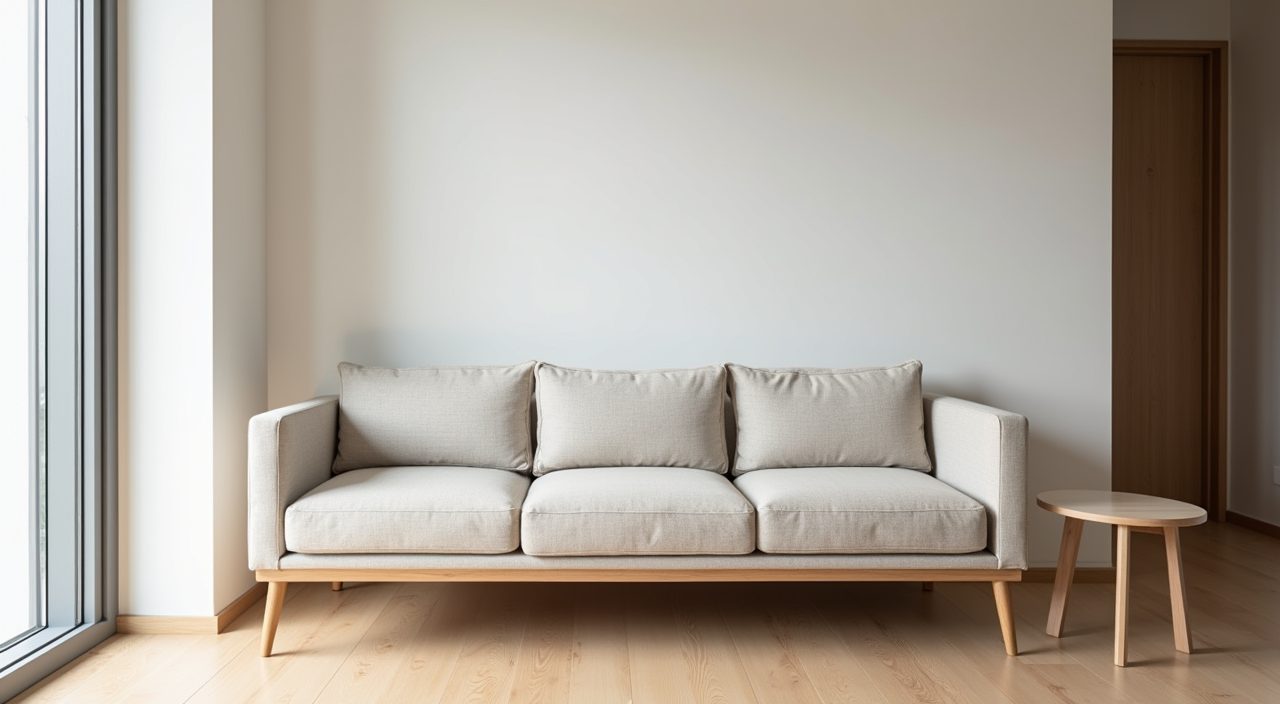 Low leggy Scandinavian sofa with visible floor beneath in a small Singapore condo living room