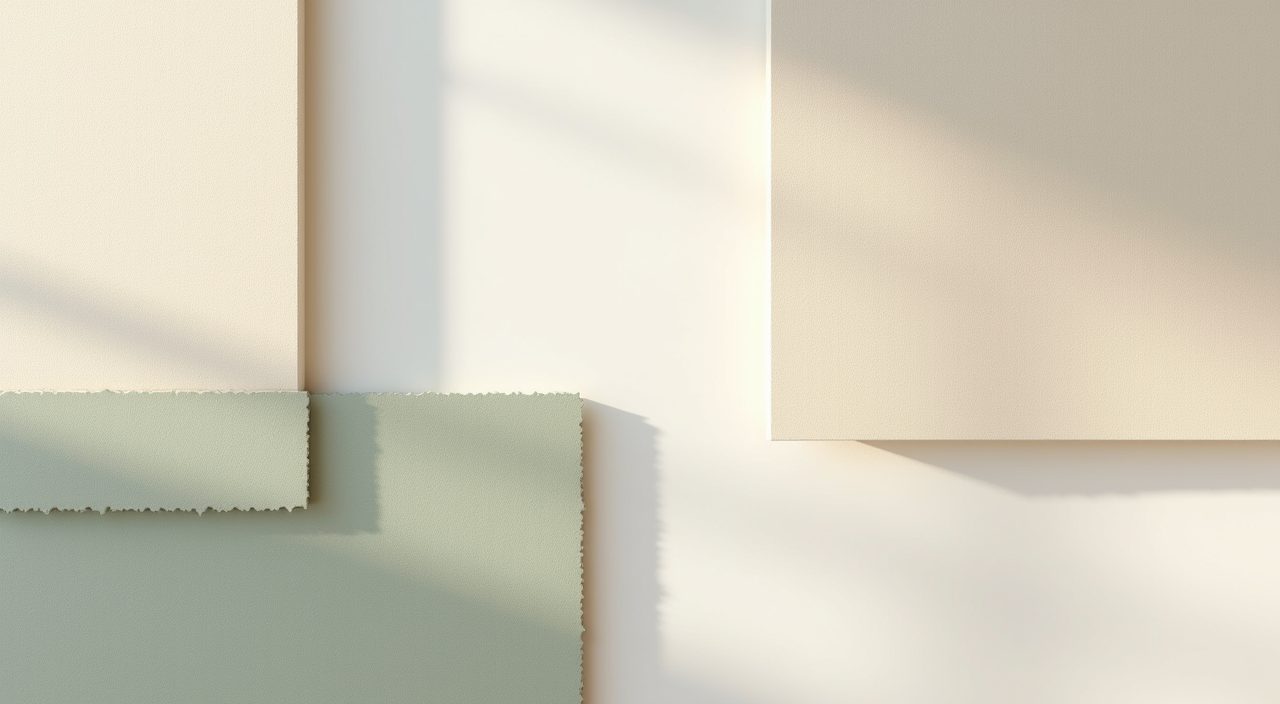 Scandinavian material detail of warm off-white wall paint and neutral textile swatches for a Singapore living room