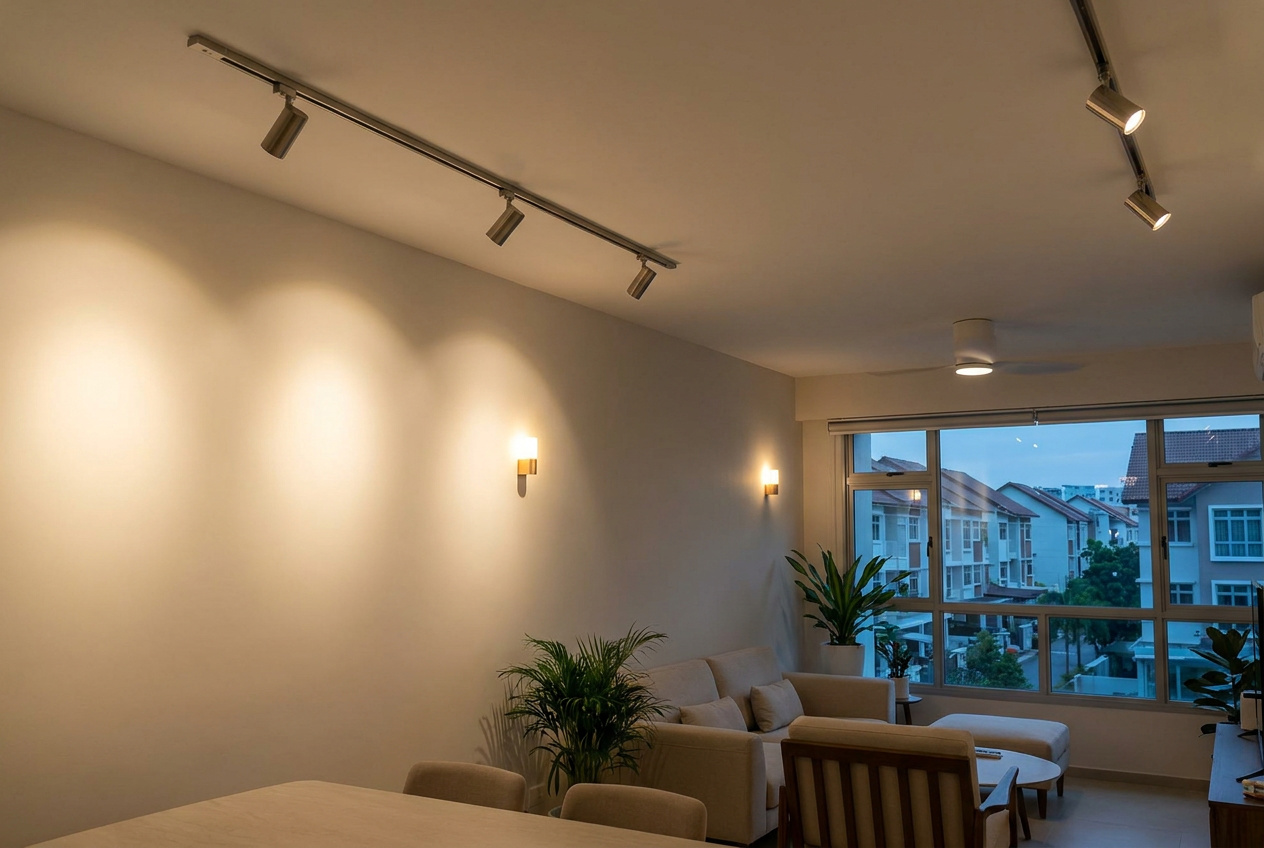 Track and wall lights installed in an HDB flat at Bishan