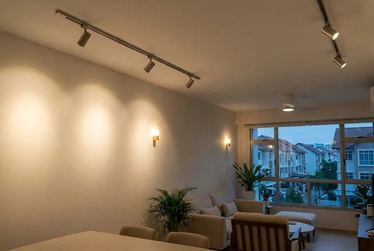 Track and wall lights installed in an HDB flat at Bishan