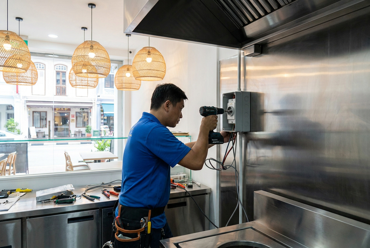 Emergency 32A Isolator and Hanging Light Installation for F&B Outlet at Punggol East