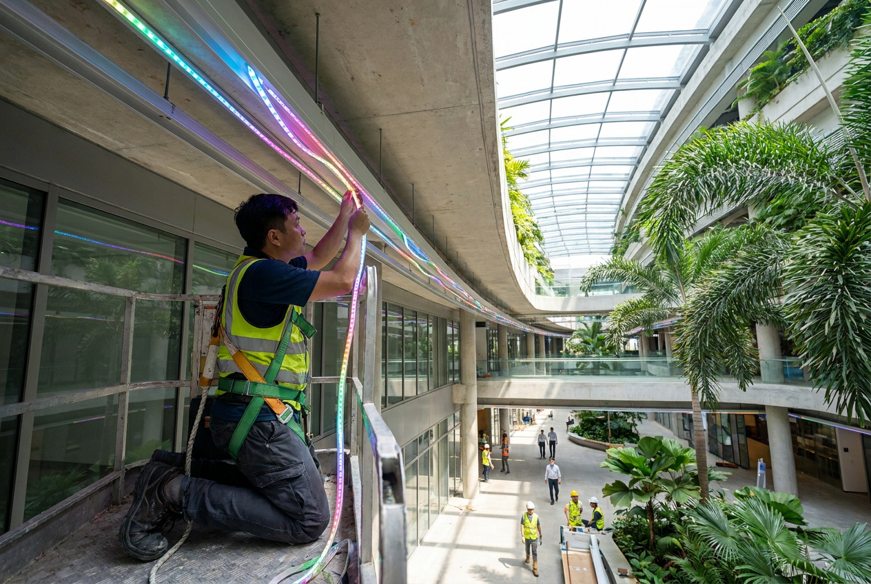 RGB LED Lighting Installation at Galaxis Building Office Arcade