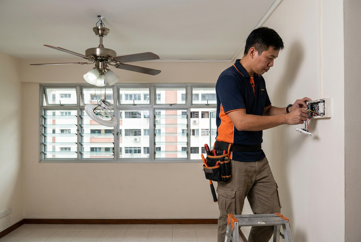 Ceiling Fan Relocation and Light Installation for HDB at Geylang East