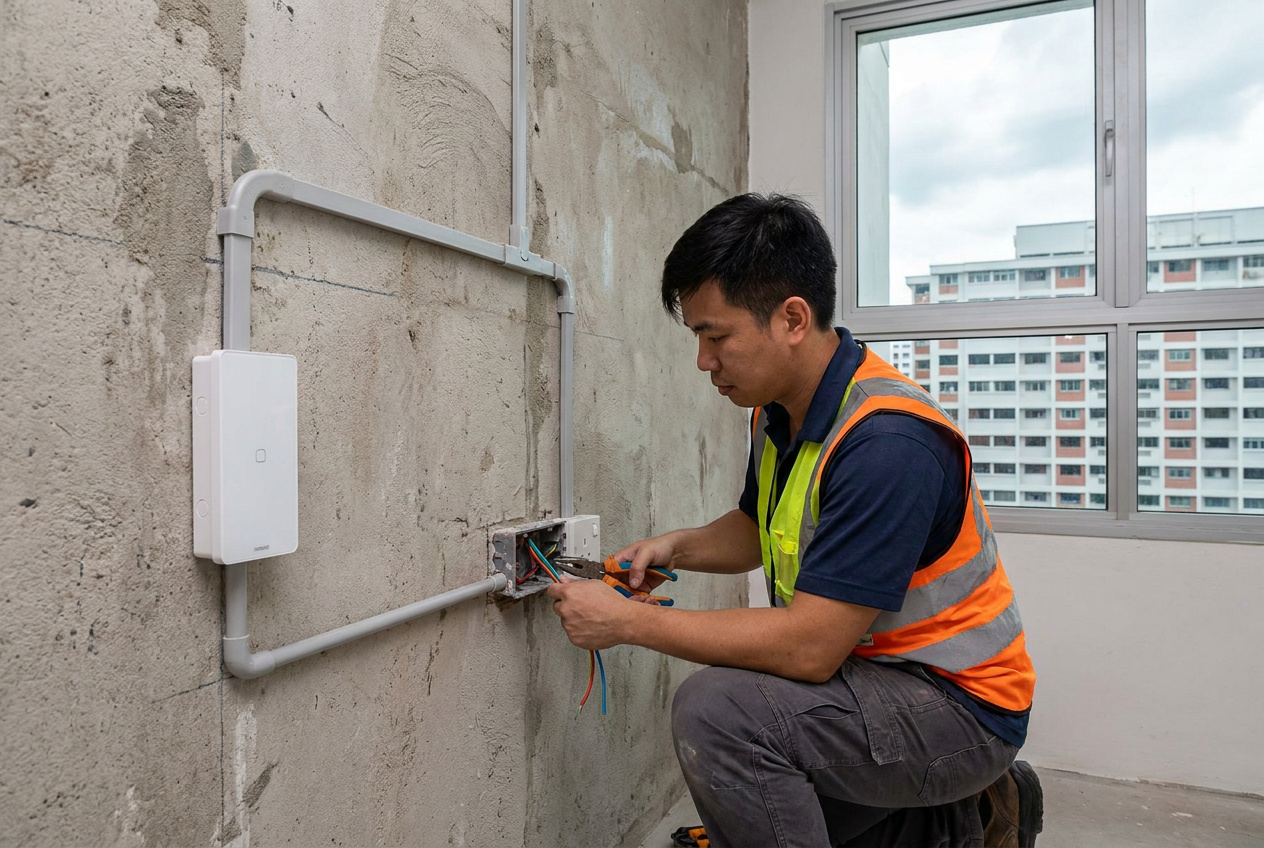 Neutral Wiring Setup and Conduit Relocation for Smart Home-Ready HDB in Hougang